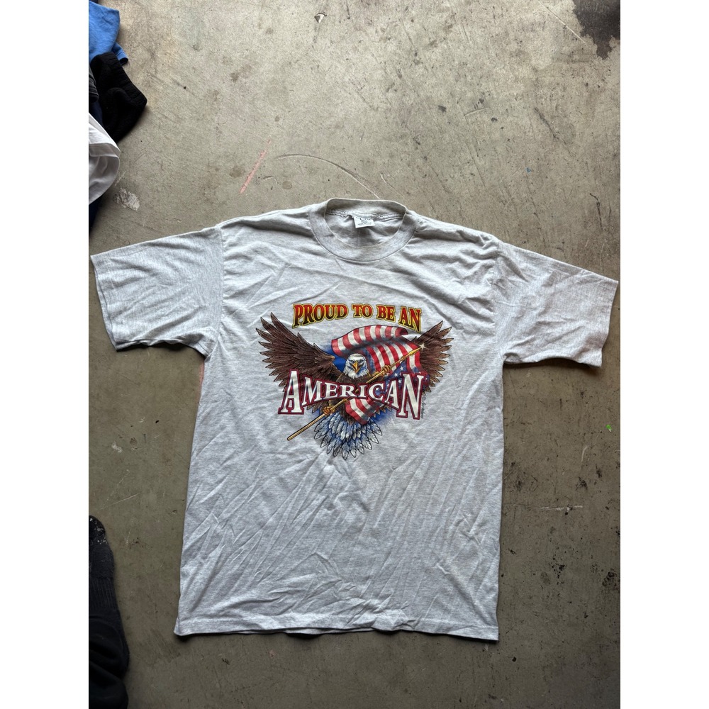 Vintage Cal Cru Proud To Be An American Eagle Graphic Tee Grey Large USA Made
